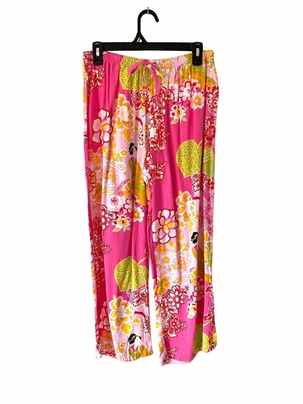 Natori Asian Motif Bright Pink Floral Lounge pajama pants size medium